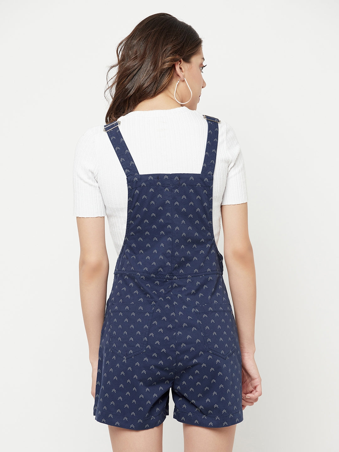 Navy Blue Printed Dungarees-Women Dungarees-Crimsoune Club