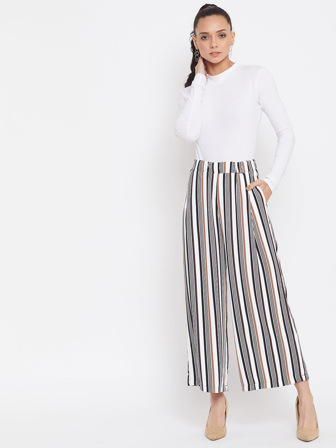 Striped Flared Culottes - Women Trousers