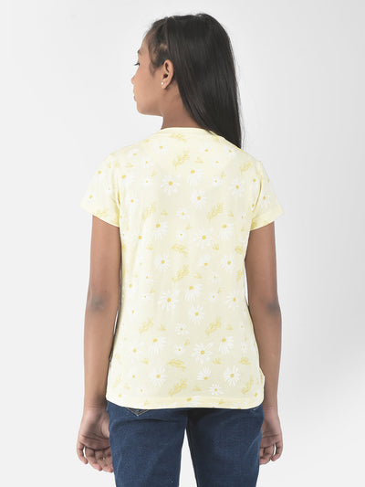  Light Yellow Cinched Floral T-Shirt