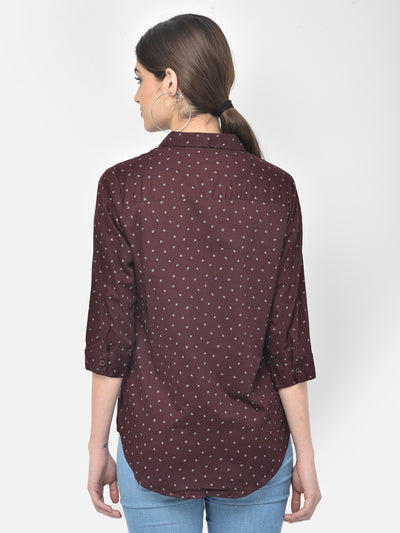 Maroon Printed Spread Collar Shirt - Women Shirts