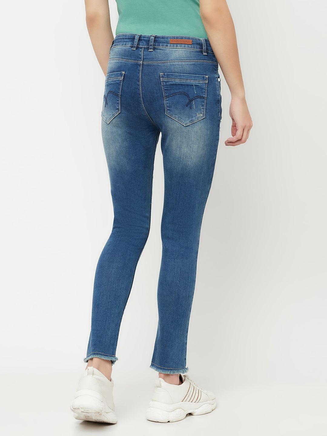 Blue Light Fade Distressed Jeans - Women Jeans