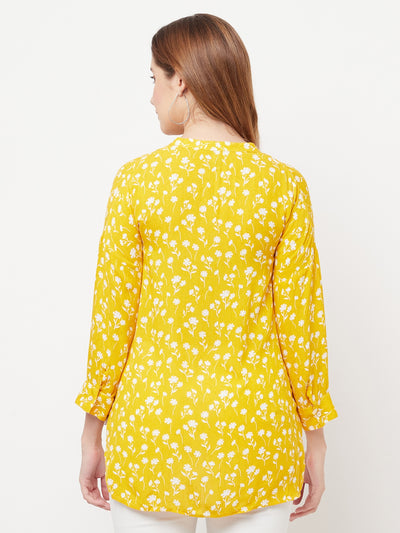 Yellow Floral Printed V-Neck Shirt - Women Shirts