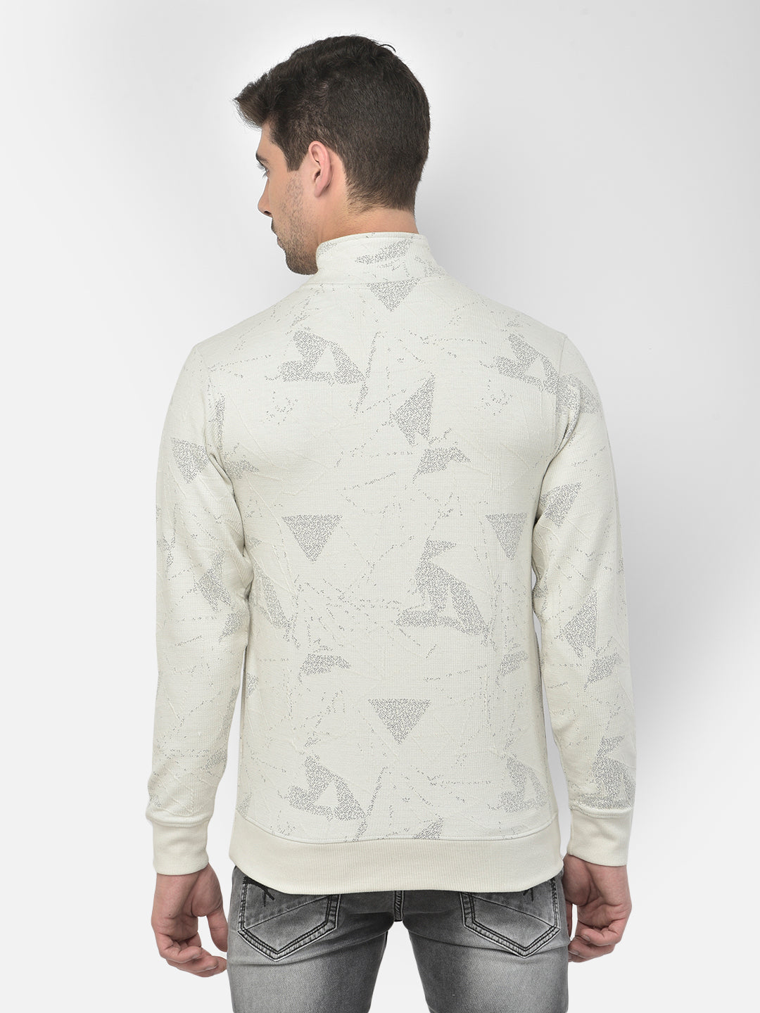 Grey Printed Mock Neck Sweatshirt - Men Sweatshirts