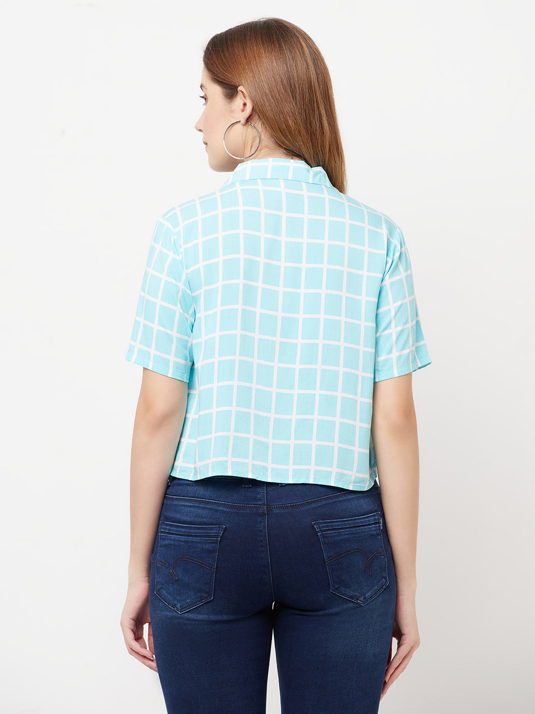 Mint-Green Graph Checked Cropped Top - Women Tops