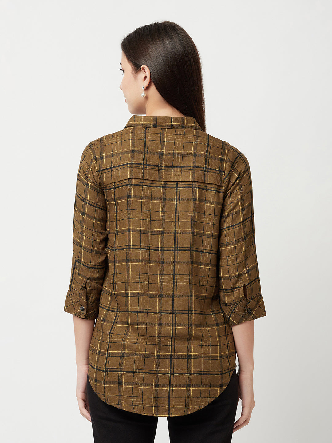 Brown Tartan Checked Shirt-Women Shirts-Crimsoune Club