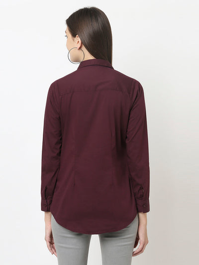 Maroon Button-Down Shirt with Gloss Effect