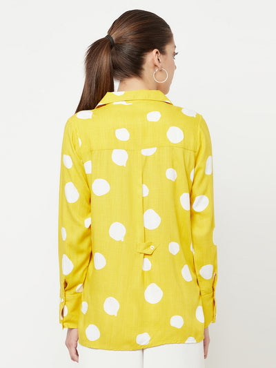 Yellow Polka Dot Printed Cuban Collar Shirt - Women Shirts