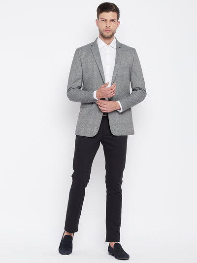 Grey Chekced Notched Lapel Blazer - Men Blazers