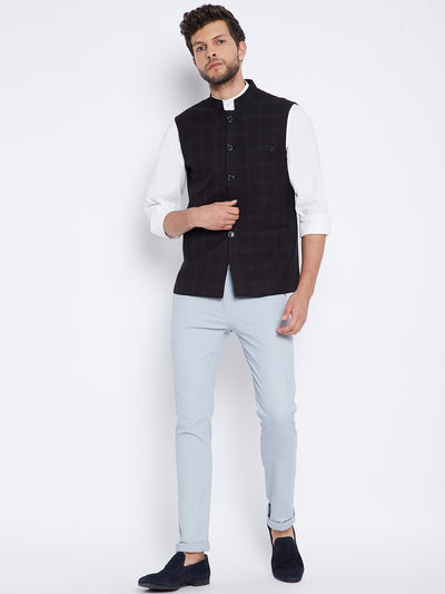 Black Checked Waistcoat - Men Waist Coat