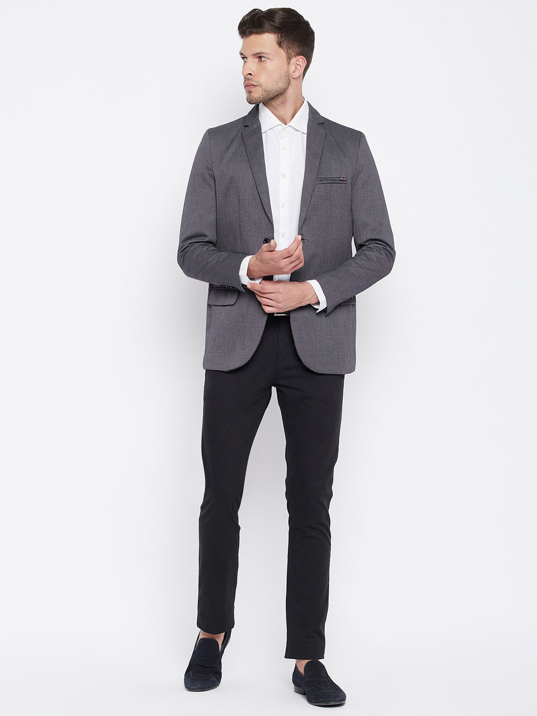 Grey Notched Lapel Blazer - Men Blazers