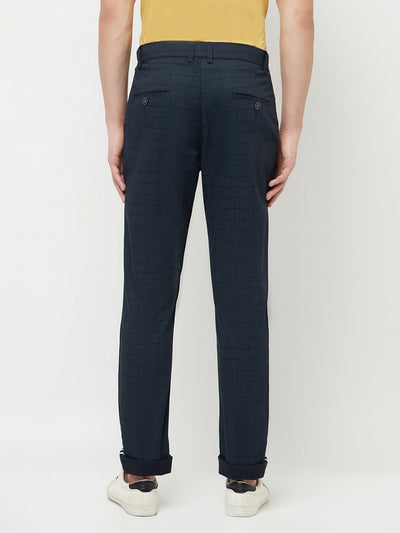 Navy Blue Checked Trouser - Men Trousers