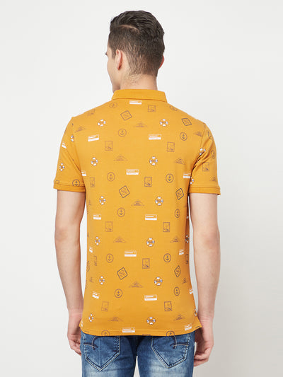 Mustard Printed Polo T-Shirt - Men T-Shirts