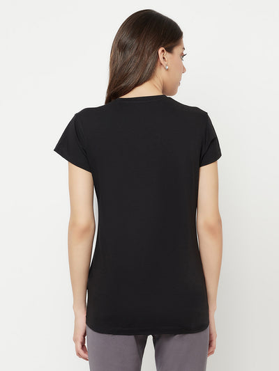 Black Printed V-Neck T-Shirt - Women T-Shirts