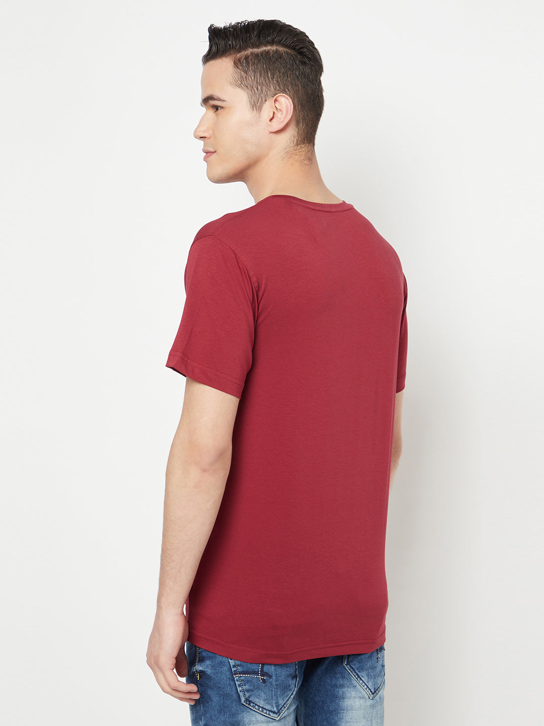 Maroon Printed Round Neck T-Shirt - Men T-Shirts