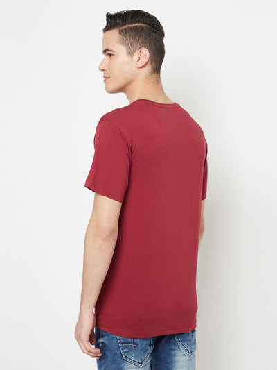 Maroon Printed Round Neck T-Shirt - Men T-Shirts