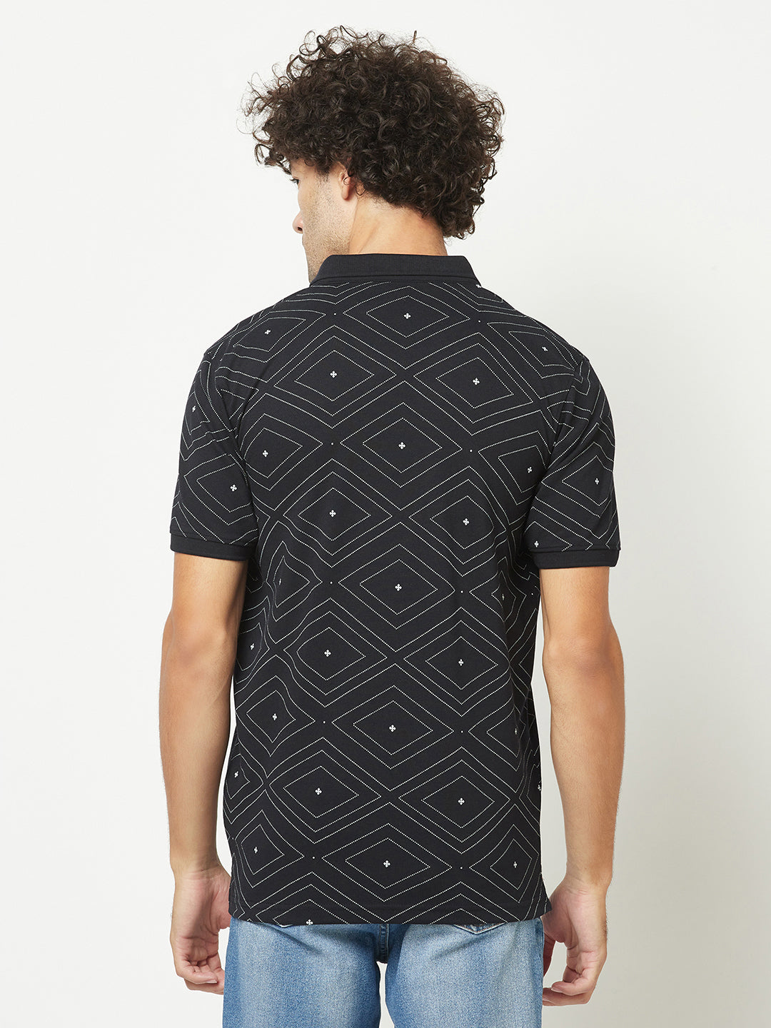  Navy Geometric Print Polo T-Shirt