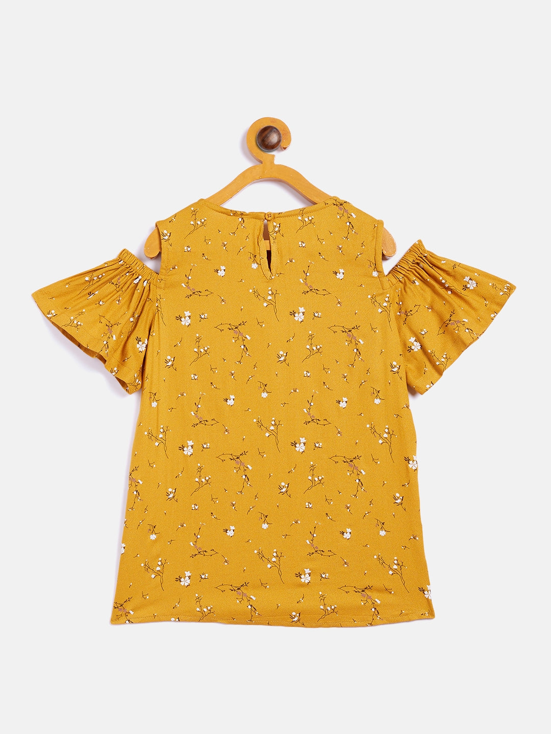 Mustard Printed Cold Shoulder Top - Girls Tops