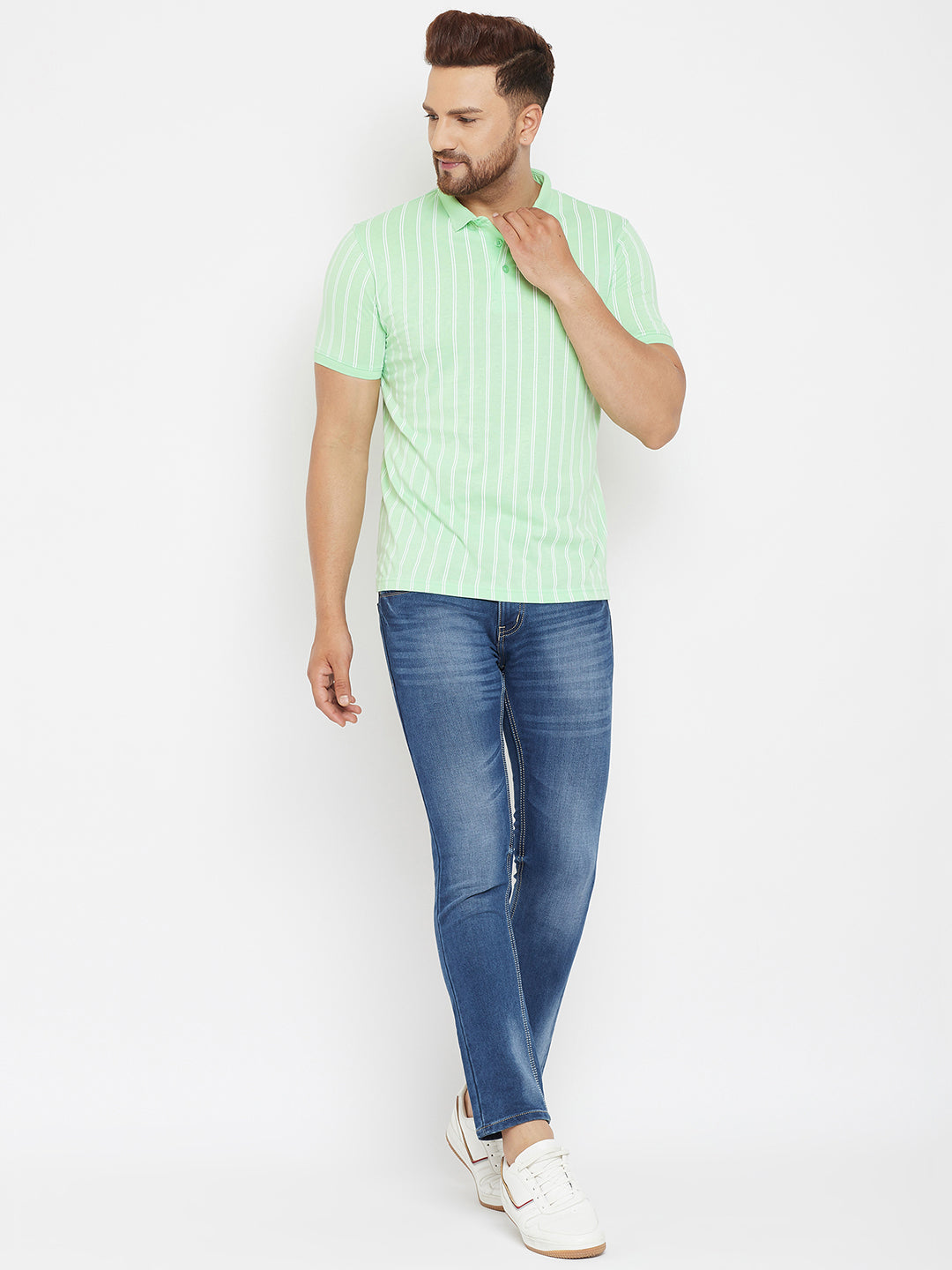 Green Striped Polo T-Shirt - Men T-Shirts