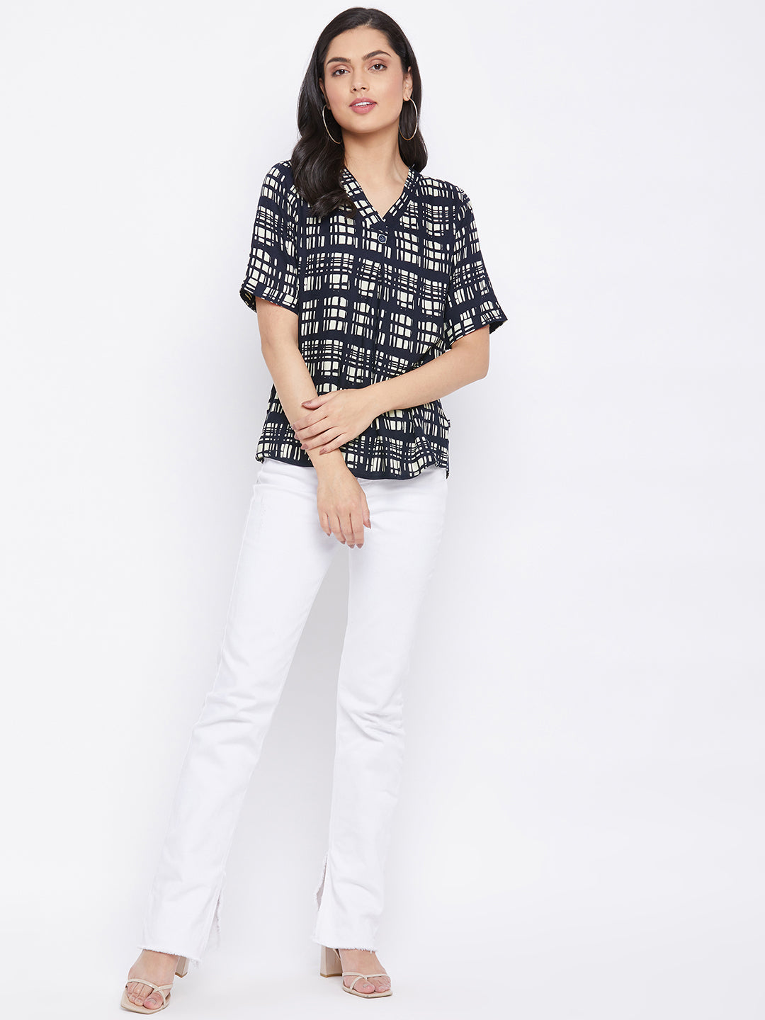 Black Printed Slim Fit Top - Women Tops