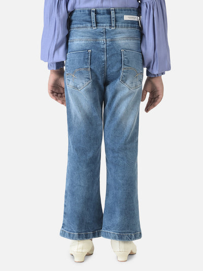 Blue Boot Cut Jeans with Light Wash Detailing 