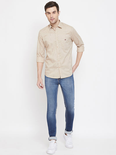 Beige Printed Slim Fit shirt - Men Shirts