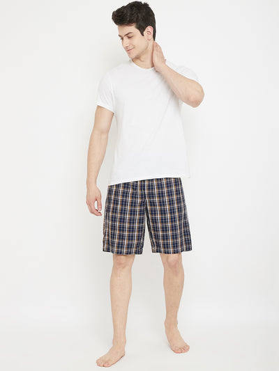 Navy Blue Checked Lounge Shorts - Men Lounge Shorts