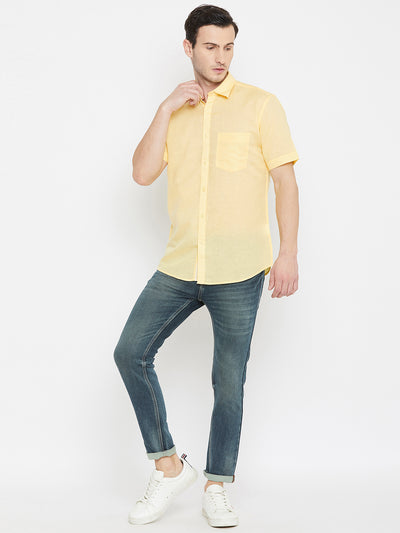 yellow Cotton Linen Shirt - Men Shirts