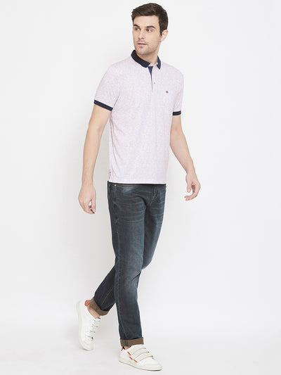 Pink Printed Polo Neck T-Shirt - Men T-Shirts