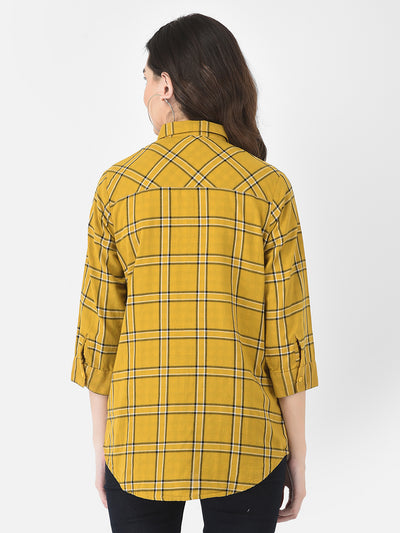 Mustard Yellow Windowpane Checked Shirt - Women Shirts
