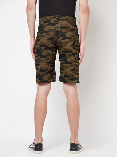 Olive Camouflage Printed Shorts - Men Shorts