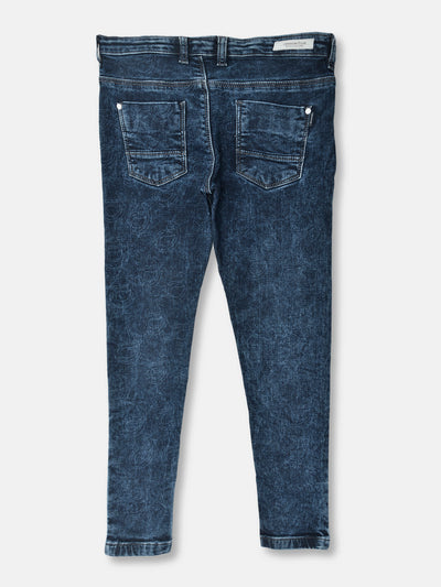 Blue Printed Jeans - Girls Jeans