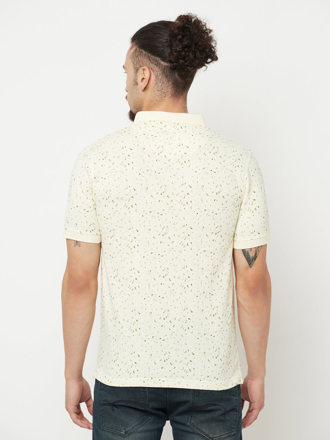 White Printed Polo T-Shirt - Men T-Shirts