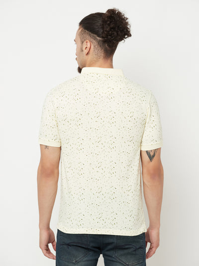 White Printed Polo T-Shirt - Men T-Shirts