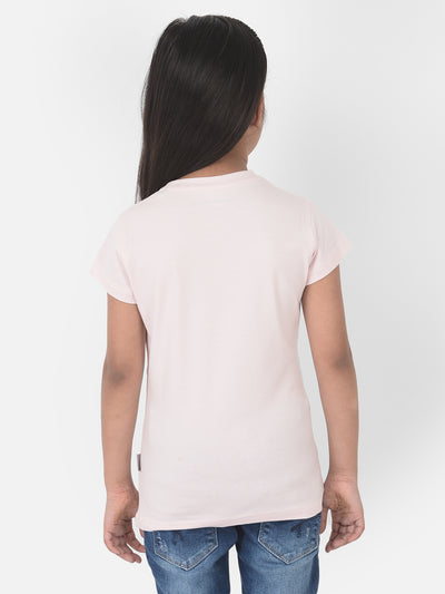 Light Pink Printed Round Neck T-Shirt - Girls T-Shirts