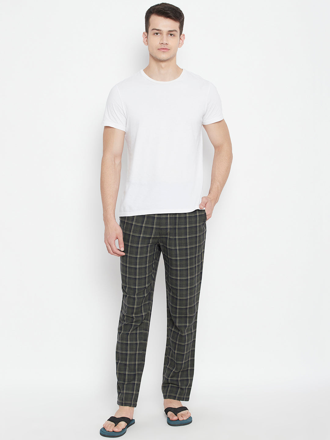 Green Checked Smart Fit Lounge Pants - Men Lounge Pants