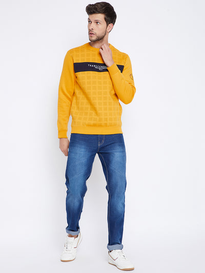 Mustard Printed Round Neck Sweatshirt - Men Sweatshirts