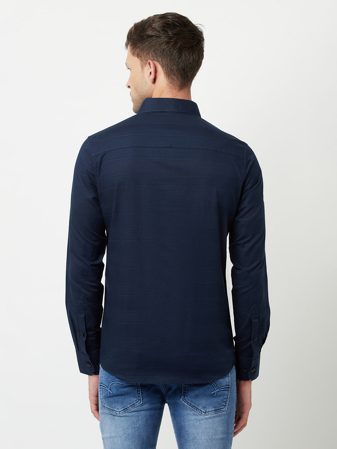Navy Blue Striped Shirt-Men Shirts-Crimsoune Club