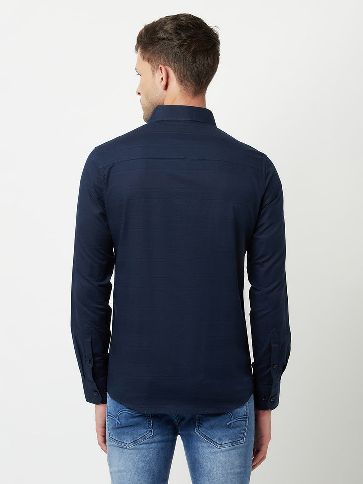 Navy Blue Striped Shirt-Men Shirts-Crimsoune Club