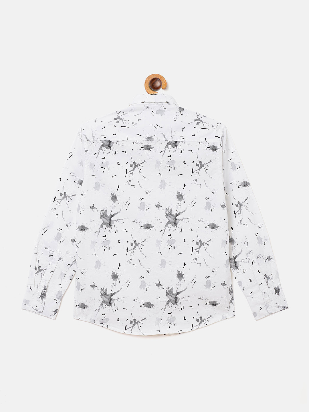 White Printed Spread Collar Slim Fit Shirt - Boys Shirts