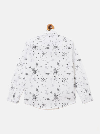 White Printed Spread Collar Slim Fit Shirt - Boys Shirts