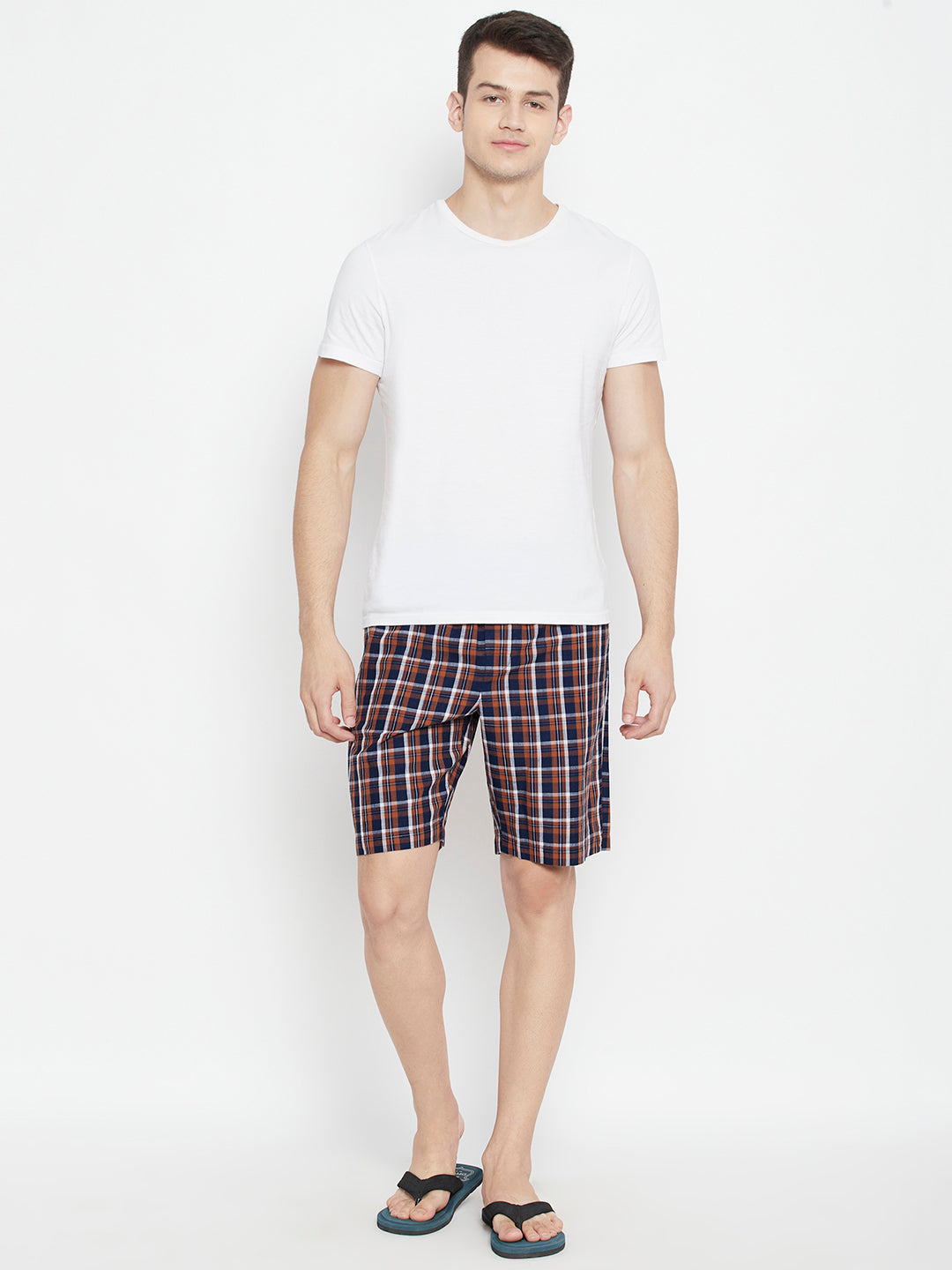 Orange Checked Slim Fit Lounge Shorts - Men Lounge Shorts