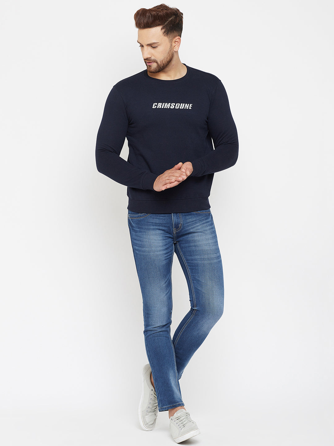 Navy Blue Printed Sweatshirt - Men Sweatshirts