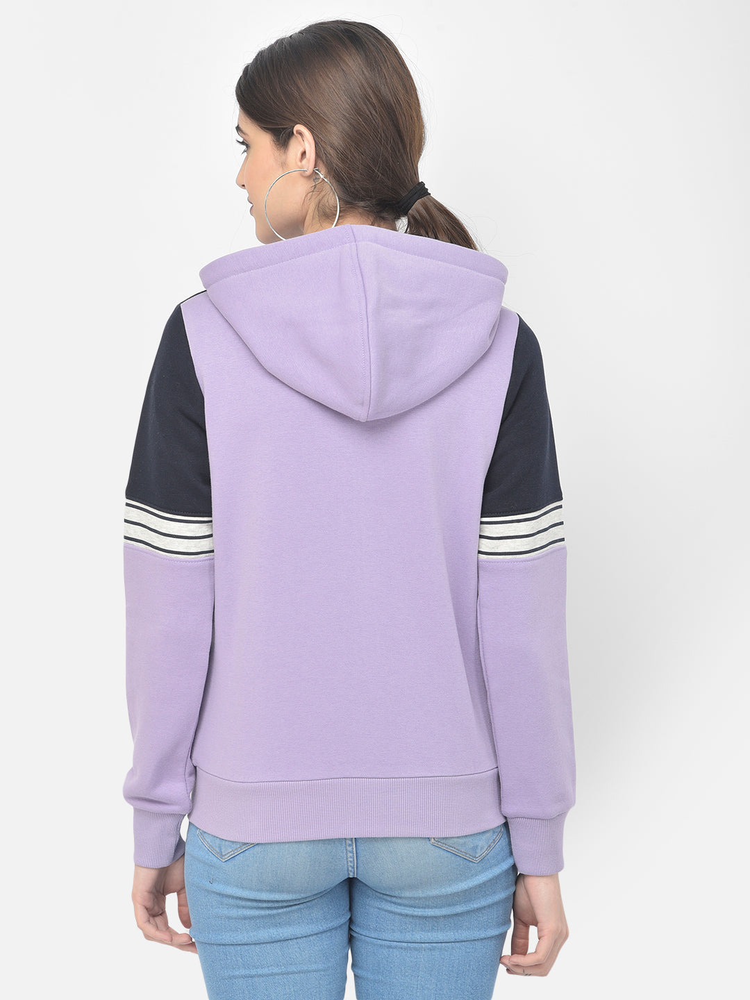 Purple Colourblocked Hooded Sweatshirt - Women Sweatshirts