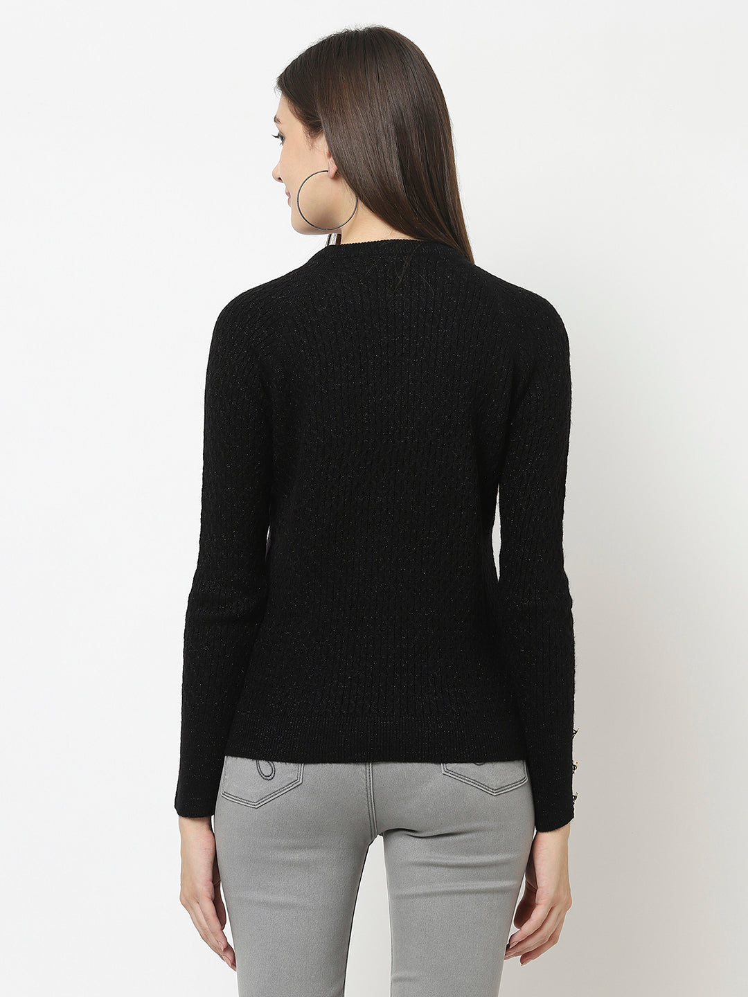 Black Knitted Sweater with Button Detailing
