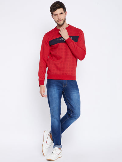 Red Printed Round Neck Sweatshirt - Men Sweatshirts