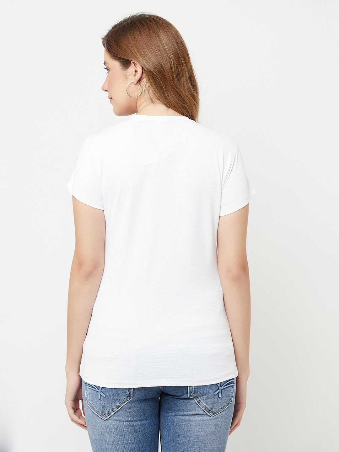 White Printed Round Neck T-Shirt - Women T-Shirts