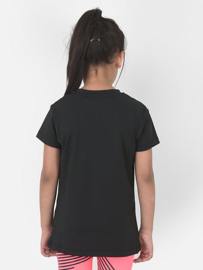 Black Round Neck Sports T-Shirt - Girls T-Shirts
