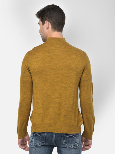 Mustard Solid Mock Neck Sweater-Men Sweaters-Crimsoune Club