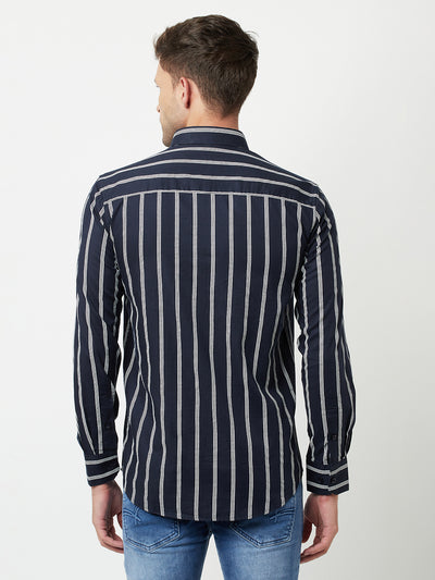 Navy Blue Striped Shirt-Men Shirts-Crimsoune Club