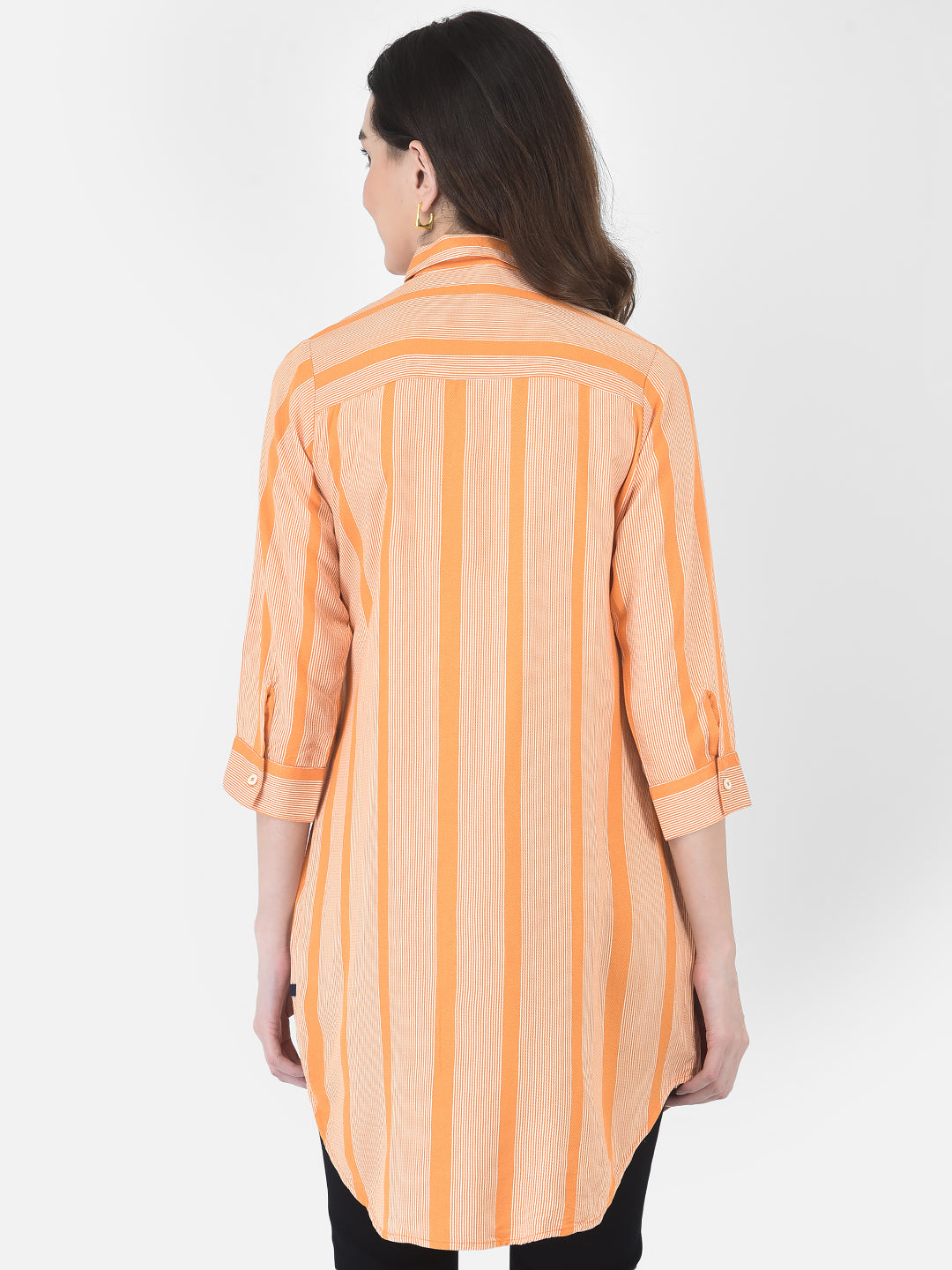 Orange Striped Longline Shirt - Women Shirts